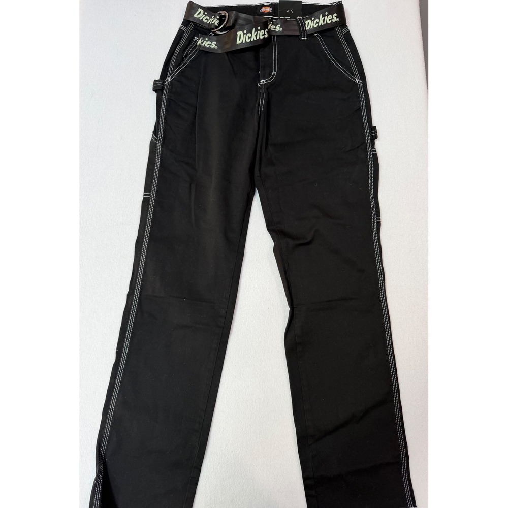 Dickies Women Black Contrast Stitch Carpenter Pants with Logo Belt FPR51BKX 25R